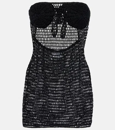 Anna Kosturova Camellia Cotton Crochet Minidress In Black