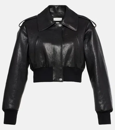 Alexander Mcqueen Cropped Leather Jacket In Black