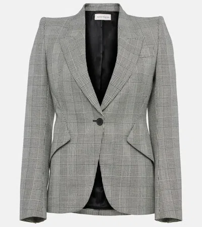 Alexander Mcqueen Prince Of Wales Checked Wool Blazer In Black