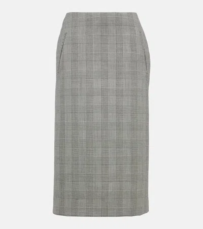 Alexander Mcqueen Prince Of Wales Checked Wool Midi Skirt In Grey