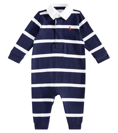 Polo Ralph Lauren Baby Boys Striped Rugby Cotton Coverall In French Navy Multi