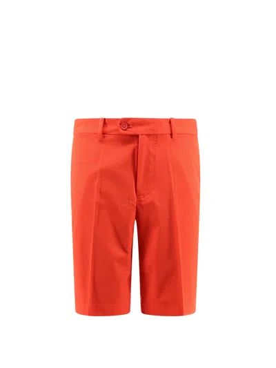 J. Lindeberg Technical Fabric Bermuda Shorts With Logo Print In Orange