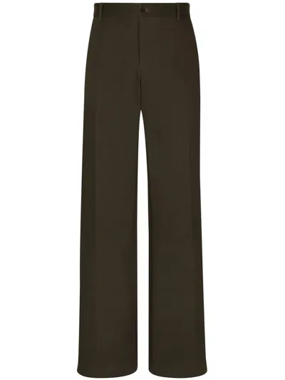 Dolce & Gabbana Wide-leg Cotton Trousers In Brown
