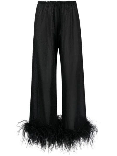 Oseree Wide-leg Trousers With Feather Detail In Black