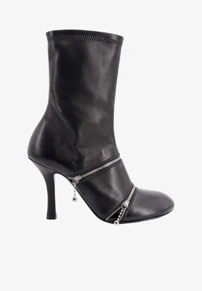 Burberry 100 Decorative-zip Ankle Boots In Leather In Black