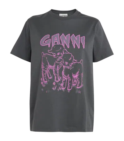 Ganni Lamb Print T-shirt In Blue