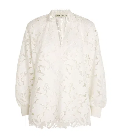 Alice And Olivia Lace Floral Aislyn Blouse In White