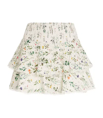 Alice And Olivia Cotton Floral Joey Skirt In White