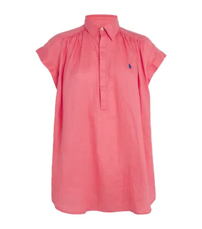 Polo Ralph Lauren Polo Pony Cap-sleeve Linen Blouse In Pink