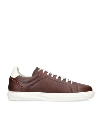 Brunello Cucinelli Leather Tennis Sneakers In Brown