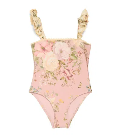 Zimmermann Kids Lace-trim Floral Swimsuit (1-10 Years) In Pink