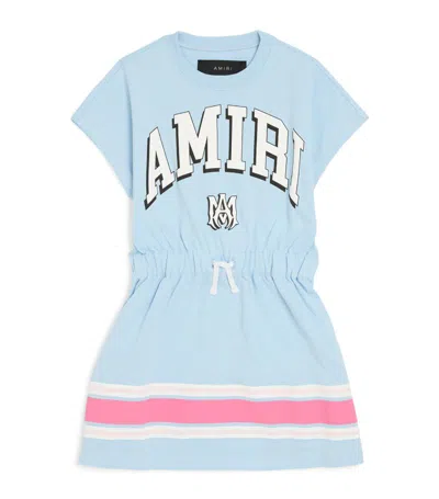 Amiri Kids' Girl's Logo-print Striped T-shirt Dress In Cerulean