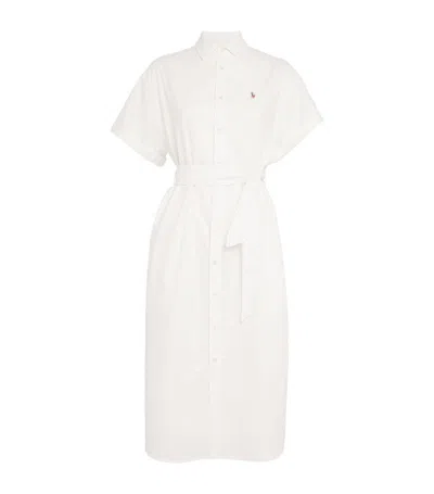 Polo Ralph Lauren Oxford Cotton Belted Shirt Dress In White