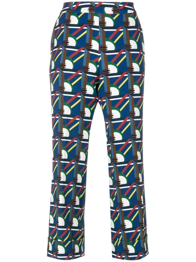 Pardens Geometric Print Cropped Trousers In Blue