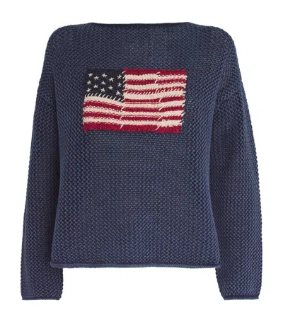 Polo Ralph Lauren Cotton American Flag Sweater In Blue