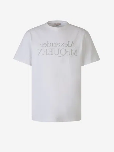 Alexander Mcqueen Cotton Logo T-shirt In Reflected Printed Logo