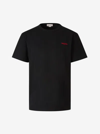 Alexander Mcqueen Cotton Logo T-shirt In Embroidered Logo On The Front