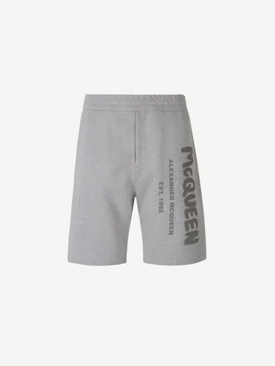Alexander Mcqueen Graffiti Printed Sport Shorts In Light Grey
