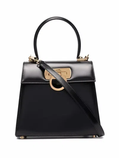 Ferragamo Iconic Gancini Top-handle Bag In Black