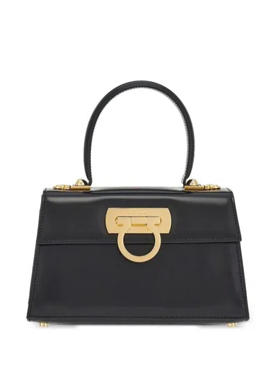 Ferragamo Black Handbag With Gancini Closure In Patent Leather Woman