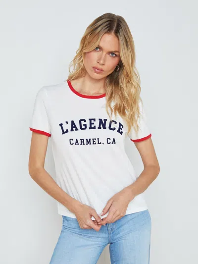 L Agence Tommie Crewneck Tee In White/red