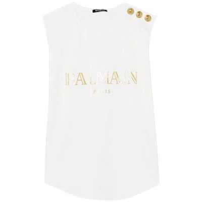 Balmain Women White Button Embellished Logo Printed Tank Top/cami