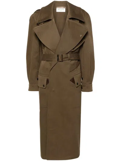 Saint Laurent Long Trench Clothing In Green
