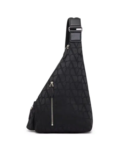 Valentino Garavani Toile Iconographe One Shoulder Backpack In Black