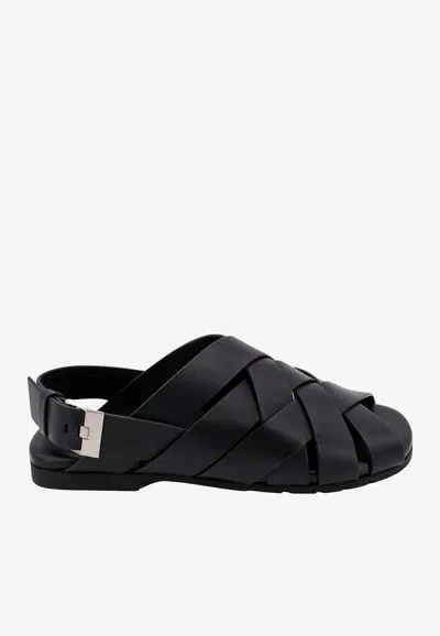 Bottega Veneta Alfie Intreccio Leather Sandals In Black