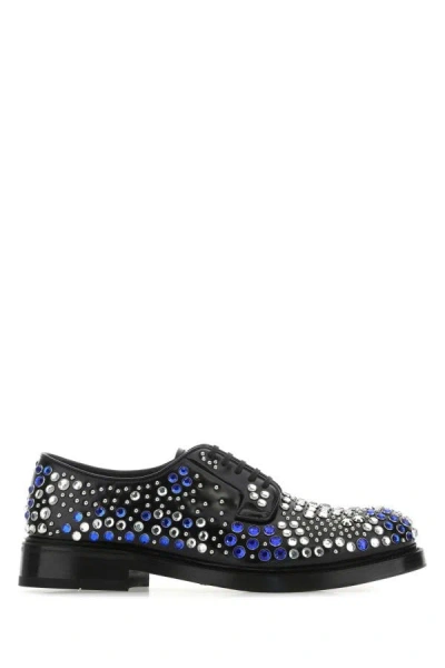 Prada Man Embellished Leather Lace-up Shoes In Multicolor