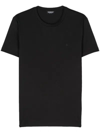 Dondup Logo-rubberised Cotton T-shirt In 黑色