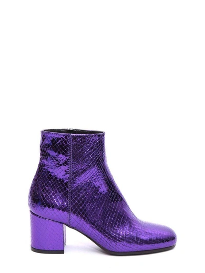 Paris Texas Fake Snake Leather Ankle Boots In Viola
