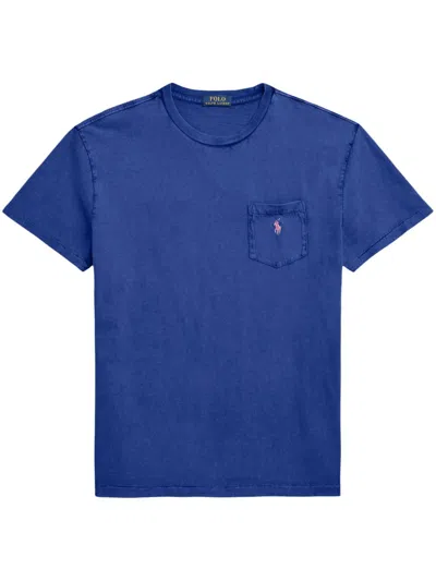 Polo Ralph Lauren Cotton T-shirt With Pocket And Embroidered Logo In Blue