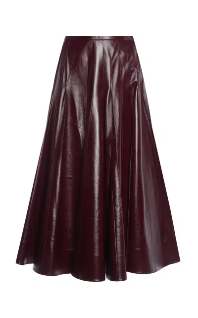 Bottega Veneta Pleated Leather Maxi Skirt In Burgundy
