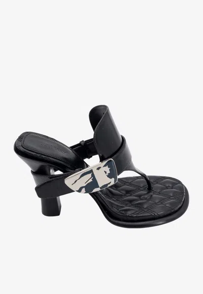 Burberry Leather Bay Sandals In Black