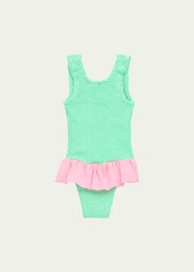 Hunza G Kids' Denise Swimsuit In Lime Bubblegum