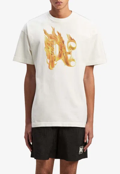 Palm Angels Burning Monogram T-shirt In White
