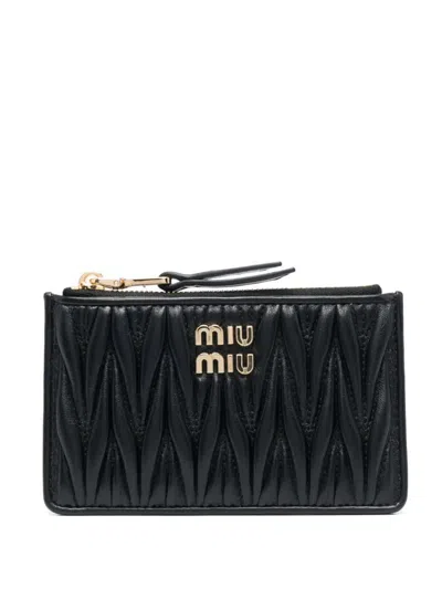 Miu Miu Matelassé Nappa Leather Envelope Wallet Accessories In Black