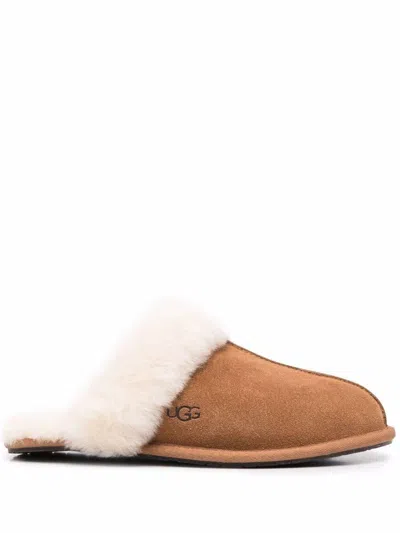 Ugg Shearling-trim Slippers In Brown