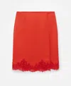 Stella Mccartney Lace Satin Midi Skirt In Blood Orange