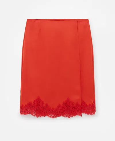 Stella Mccartney Lace Satin Midi Skirt In Blood Orange