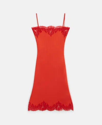 Stella Mccartney Sleeveless Lace Satin Midi Dress In Blood Orange