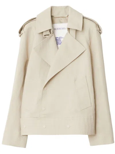 Burberry Off-centre Canvas Trench Jacket In Neutrals