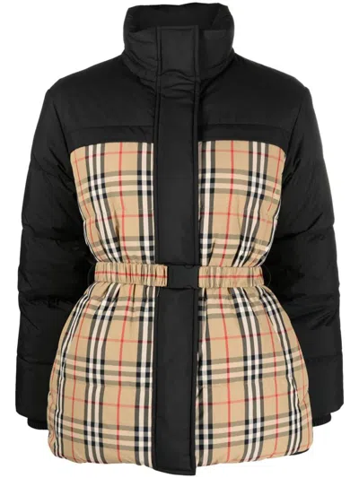 Burberry Reversible Plaid-check Puffer Jacket In Black