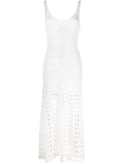 Chloé Open-knit Sleeveless Silk Dress In White