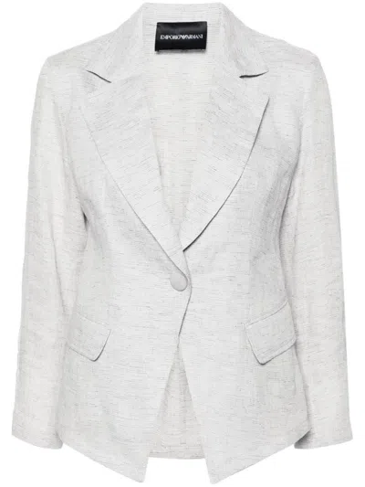 Emporio Armani Linen Single-breasted Blazer Jacket In Grey