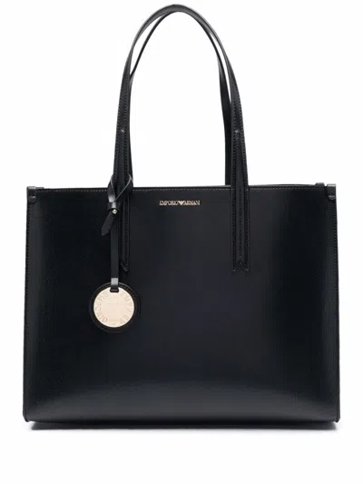 Emporio Armani Palmellato Leather-finish Shopper Bag With Charm In Black
