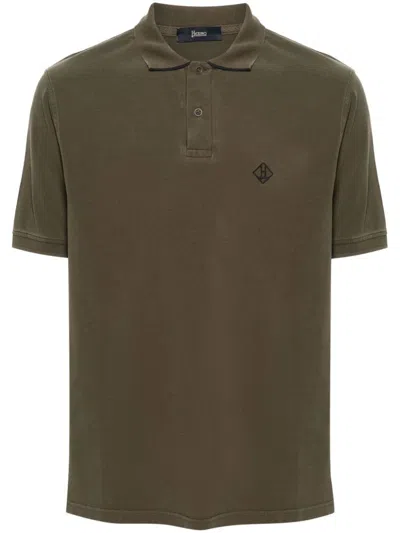 Herno Logo Cotton Polo Shirt In Green