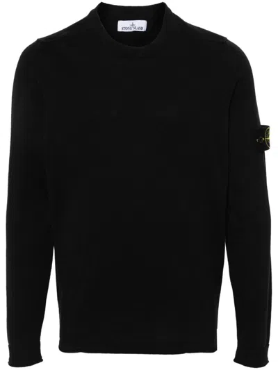 Stone Island Logo Cotton Sweater In Black