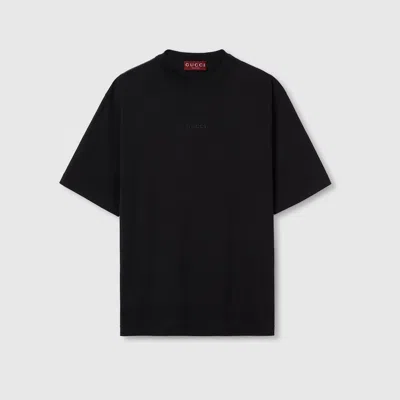 Gucci T-shirt Aus Baumwolljersey Mit Stickerei In Black